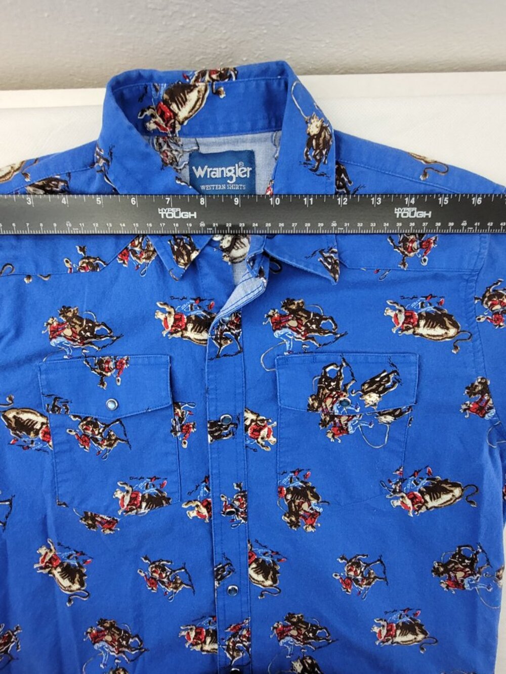 Vintage Wrangler Western Shirt Boys XL Blue Pearl Snap Cowboy Horse Roping Youth - Picture 13 of 16